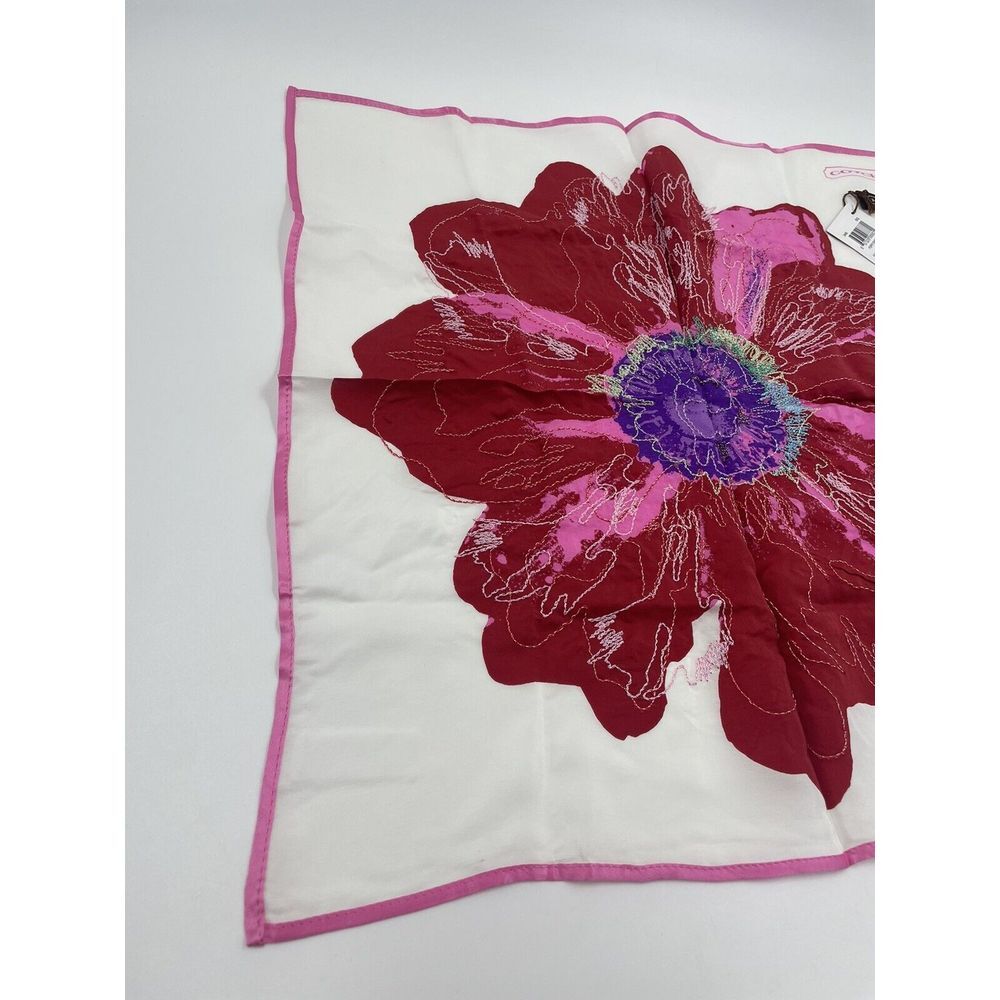 Coach Vintage 100% Silk Bandana Poppy Embroidered Red Pink 17" HTF Peace NWT - Picture 8 of 11